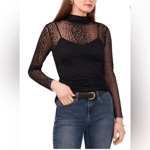 Vince Camuto Black Sheer Leopard Over Blouse w/ camisole, NWTs, Sz Small